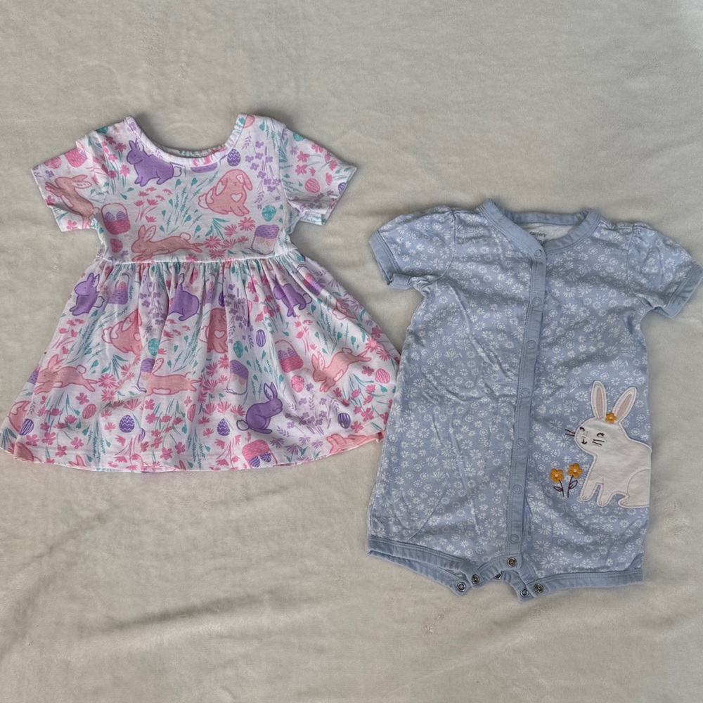 18 Month Girl Bunny Dress & Blue Romper with Bunny Bundle